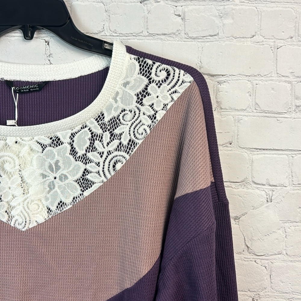 BloomChic Purple Lace Accent Waffle Knit Top Plus Size 1X - Picture 3 of 7